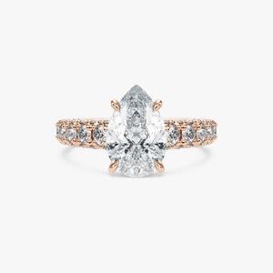 Anillo de Compromiso de Oro de 14K con Diamante Corte Pera de 3.50 CTW, Banda Pavé, Diamante Cultivado en Laboratorio, Joyería Fina - Product Image 3
