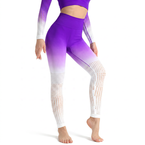 Leggings de yoga taille haute pour femme, couleur unie, longueur intégrale, en maille respirante, Spandex et Polyester, avec design ajouré - Product Image 5