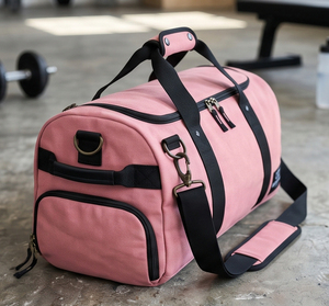 Sac de sport en toile rose avec fermeture éclair, durable, style vêtements de sport, sacs de sport en toile unisexe - Product Image 1