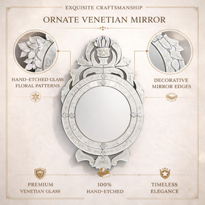 Espejo de Pared Ornamentado de Estilo Barroco Veneciano de Lujo – Vintage Antiguo |   Espejo Decorativo de Vidrio con Acentos Estilizados | Decoración Elegante para Sala de Estar - Product Image 5