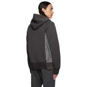 Sudadera con capucha para hombre con media cremallera, personalizada OEM, de mezcla de algodón tipo jersey paneado y sarga de nailon, con bolsillo utilitario y cremallera bidireccional - Product Image 5