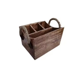 Rustic Wooden Caddy Storage Box Rectangular with Metal Handle for Living Room Sundries Handmade Single Tier Cutlery Holder - Product Image 5