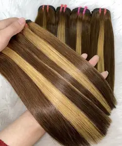 Extensiones de cabello Remy de Vietnam de doble dibujado, mechones de tonos de Piano mezclados de colores destacados, cabello humano liso de hueso, excelente calidad - Product Image 1