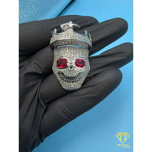 จี้รูปมงกุฎหัวกะโหลกประดับเพชรโมอิสซาไนต์สีแดง ทำจากเงินแท้ 925 สไตล์ฮิปฮอป - Product Image 3