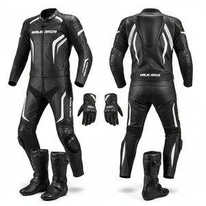 Combinaison de course en cuir de vache et gants en cuir de mouton, bottes de course Titanium-Slide - Kit de performance de luxe par Malik Raza - Product Image 1