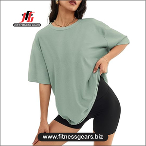 Women's O-Neck Short Sleeve T-Shirt Solid Blue Knitted Casual Wear Loose Fit Summer 100% Polyester - Product Image 1