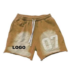 Shorts de survêtement pour homme en maille unie délavée à l'acide, style streetwear, avec cordon de serrage et logo personnalisé, vente en gros, OEM - Product Image 4