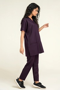 Conjunto de Pantalones y Blusa Médica de Mezclilla Negra para Mujer EVER GLOW, Uniformes de Hospital Tejidos, Detección de Agujas, Fusión sin Costuras, Uso Médico - Product Image 6