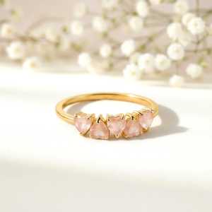 Dainty Heart Shape Rose Quartz <b>Ring</b> Minimalist <b>Stack</b> <b>Ring</b> Promise Gift eternity vermeil 8K Gold Filled or 925 Sterling <b>Silver</b> - Product Image 1