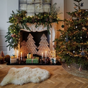 Natural Woven Rattan <b>Christmas</b> <b>Tree</b> Tabletop Decorative Featuring Layered Tiered Foliage And Wooden Base For Holiday Display - Product Image 5