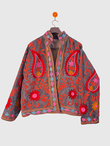 Chaqueta de Terciopelo con Bordado Floral, Cuello Mandarín, Manga Larga, Talla Grande, Ropa de Invierno para Mujer, Estilo Elegante - Product Image 3