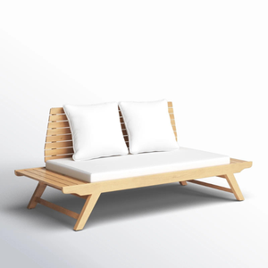 Two Seater Leisure <b>Sofa</b> with Slatted Backrest and Teak Wooden Frame <b>Material</b> For Home Furniture Decoration - Product Image 3