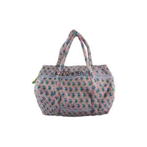 Bolsa de Viaje Acolchada de Algodón Orgánico Hecha a Mano con Dos Asas, Estilo Vintage, Cierre de Cremallera, para la Playa o Compras - Product Image 5