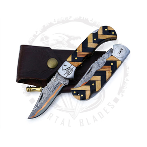 Couteau de survie pliant OEM en acier Damas gravé à la main, manche en bois Pakka, édition limitée, lame de poche de luxe - Product Image 4