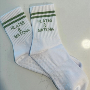 High Quality Pilates <b>Socks</b> Matcha Text Custom Logo Washable Anti-slip Knitted Stripe <b>Grip</b> <b>Socks</b> - Product Image 5
