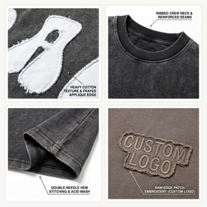 T-shirt Streetwear Vintage Personnalisable pour Homme, 400g, Coton Peigné Filé à l'Anneau, Lavage Acide, Coupe Oversize, Manches Courtes - Product Image 3