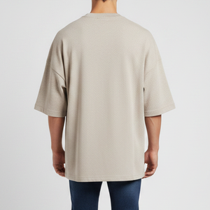 T-shirts unisexes surdimensionnés en coton uni 3D, col rond, manches courtes, écologiques, vintage, décontractés, grande taille, tricot jersey respirant, devant - Product Image 4