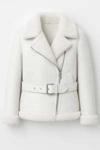 <b>Men</b> <b>White</b> Leather <b>Jacket</b> Fur Collar Shearling Style Winter Warm Coat Zip Up Biker <b>Jacket</b> Custom Logo Factory Direct Supply Bulk - Product Image 6