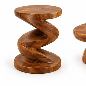 Table d'appoint spirale moderne en bois massif, table de chevet artisanale en bois, meuble décoratif pour salon et chambre à coucher - Product Image 1
