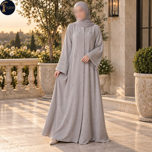 Vestido Abaya Texturizado con Pliegues para Mujer, con Puños Bordados Florales, Tela Fluida, Túnica Islámica Modesta |   Atuendo Musulmán Refinado - Product Image 4