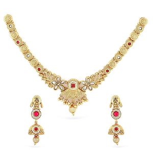 Conjunto de Collar, Pendientes y Tocado de Cristal con Patrón Floral Religioso Bañado en Oro de 24K, Joyería de Aleación Vintage para Boda para Mujer - Product Image 2