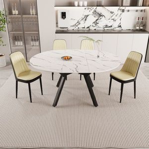 Set da Pranzo Circolare Espandibile Elegante e Spazioso da 47-63 Pollici con 4 Sedie Imbottite in Tessuto PU - Product Image 2