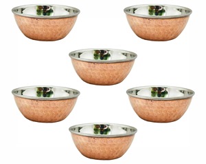 Handcrafted Pure Steel Copper Induction Bowl with Hammered Design <b>set</b> of <b>6</b> - Product Image 1