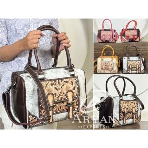 Bolso de mano estilo Speedy de cuero repujado a mano de piel de vaca occidental para mujer, bandolera de cuero con pelo, bolsos de lona medianos - Product Image 1