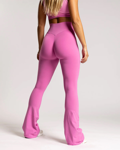 Mid Waist Seamless <b>Flared</b> Leg Yoga <b>Leggings</b> Full Length Solid Color Four-Way Stretch Elastic Waist Women's Eco-Friendly Quick - Product Image 2