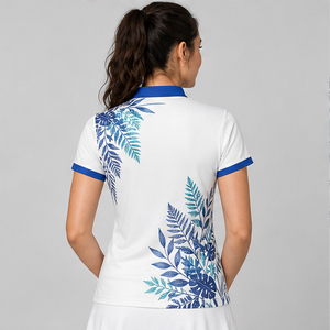 Polo pour femme personnalisé blanc, bleu sarcelle, imprimé botanique fougère, séchage rapide, respirant, manches courtes, uniforme d'équipe de golf WPS-0833 - Product Image 2