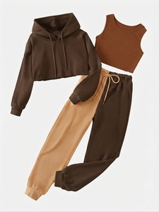 Conjunto Deportivo Informal con Capucha para Mujer, Diseño de Moda, Color Sólido, Transpirable, Ecológico, Cómodo para Invierno, con Logotipo en la Parte Delantera - Product Image 4