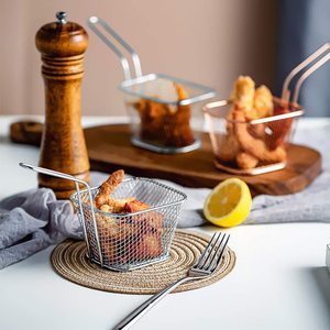 Wholesale Small Square Stainless Steel Restaurant Kitchen Tools Snack Food Storage Container Set French Fries Serving <b>Basket</b> - Product Image 1