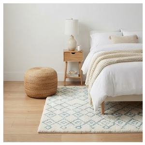 Alfombra de Área de Algodón Tufted a Mano en Oferta, Diseño Geométrico de Diamantes en Azul Marfil, Alfombra de Peluche para Sala de Estar, Dormitorio, Decoración del Hogar - Product Image 3