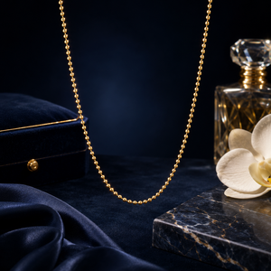 Collier chaîne serpent en or massif 18 carats avec perles rondes, bijou minimaliste classique pour femme, idéal pour les fêtes - Product Image 1