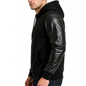 Nuevo Diseño, Sudadera con Capucha Casual de Invierno para Hombre, Más Vendida, con Mangas de Cuero, Colores Personalizados, MOQ Bajo, Venta al Por Mayor - Product Image 2