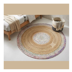 Handwoven <b>Round</b> Jute Rug Natural Braided Cotton Border Boho Rustic Floor <b>Carpet</b> Living Room Bedroom Home Decor Mat OEM - Product Image 2