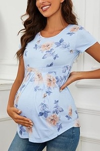 Camisetas de Maternidad a la Moda, Manga Corta, Cuello Redondo, Camiseta de Lactancia, Ropa de Embarazo, Transpirable, Diseño con Estampado - Product Image 2