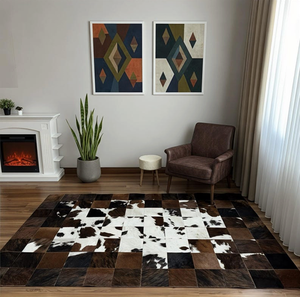 Alfombras Cuadradas de Cuero Vacuno con Diseño de Patchwork, Alfombras de Cuero Natural Hechas a Mano para Decoración de Sala de Estar, Venta al Por Mayor, OEM, ODM - Product Image 6
