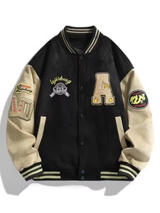 Customized Premium Quality 100% Cotton Men's Black Varsity <b>Jacket</b> With Embroidered Patches And Contrast Sleeves Regular Fit OEM - Product Image 1