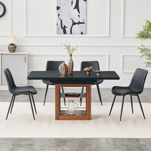 Set da Pranzo Espandibile 59-71 Pollici con 4 Sedie Curve in PU Artificiale Nero, Set da Sala da Pranzo Allargato - Product Image 2