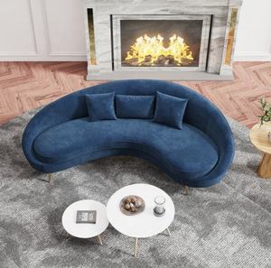 Meubles de salon modernes et luxueux, <span class=keywords><strong>canapé</strong></span> incurvé en <span class=keywords><strong>velours</strong></span> bleu avec pieds en métal doré - Product Image 5