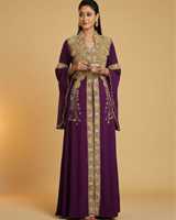 AWAIS HOUSE Kaftan en Georgette Brodé de Dubaï 2025 Modeste Ouvert avec Hijab Assorti pour Femme Musulmane Islamique Ramadan Uni Quotidien Grande Taille