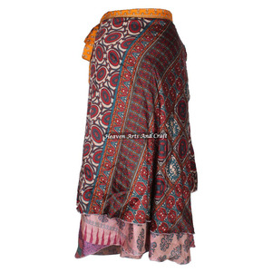 100 วิธีการสวมใส่ผ้าไหมอินเดียวินเทจแบบ Magic Wrap ขนาด 38 นิ้ว สำหรับผู้หญิง สวมใส่เป็นกระโปรงยาวแบบพันรอบตัว ผ้าไหมซารีวินเทจ 2 ชั้น แบบกลับด้านได้ - Product Image 3