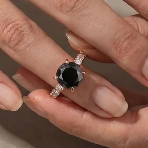 925 Black Moissanite 4.0 Carat Hidden Halo 4 Prong Round Cut Rose Gold Plated Promise <b>Ring</b> Women's <b>Indian</b> Supplier. - Product Image 1
