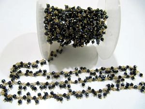 Cadena de eslabones con racimo de cuentas facetadas de espinela negra mística en forma de rondel, tamaño 3-4mm, de latón, para fabricación de joyas, collar por pie - Product Image 4