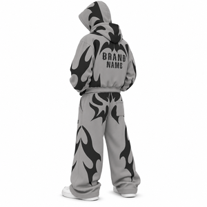 Ensemble de survêtement streetwear unisexe personnalisé en molleton épais à capuche, coupe oversize, avec fermeture éclair intégrale, pantalon de survêtement ample, couleur unie, design 2-en-1, vente en gros - Product Image 6