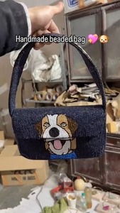 Bolso de hombro con solapa y cuentas hechas a mano para mujer, con diseño de perro de dibujos animados, bonito, con asa única, capacidad de 1 litro, ligero, para boda - Product Image 1