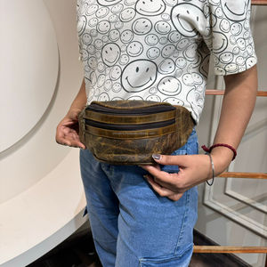 Genuine <b>Leather</b> Fanny Pack Well Made Durable <b>Leather</b> Waist Bag with Zipper Pocket Multifunctional Traveling Running Waist <b>Pouch</b> - Product Image 4