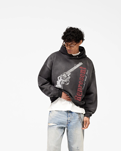เสื้อฮู้ดดี้โอเวอร์ไซส์ Y2K ลายกราฟิกแบบยูนิเซ็กซ์ ผลิตจากผ้าฝ้ายฟลีซหนานุ่ม เป็นมิตรต่อสิ่งแวดล้อม สไตล์วินเทจ สตรีทแวร์ รับผลิตแบบ OEM ODM สำหรับแบรนด์ส่วนตัว - Product Image 3