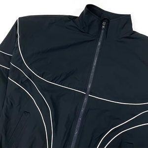 Custom High Quality Quick Dry Lightweight Tracksuit Solid Heat Pressed Logo <b>Reflective</b> Sports Streetwear Black Jogger <b>Jacket</b> Set - Product Image 4